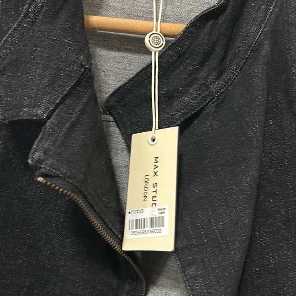 Max Studio Womens Denim Moto Jacket Sylvie Size XS Black Dark Wash Loose Fit NWT - Picture 9 of 16